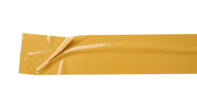 Brown adhesive tape strip, glossy plastic packaging tape roll piece with peeling corner for shipping and parcel boxing design isolated on Transparent Background