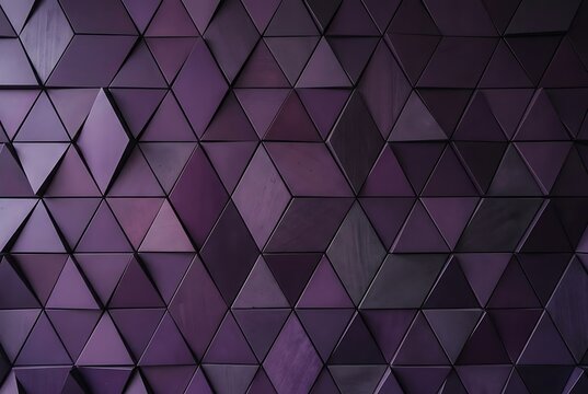 Abstract purple geometric wall with a 3D triangle pattern.
