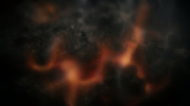 Abstract glowing embers and smoke in darkness