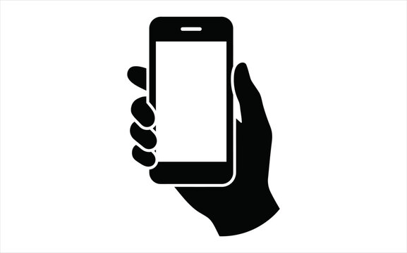 Hand holding a smartphone with blank white screen for interface design smartphone icon mobile phone cellphone icon hand gesture touchscreen device phone silhouette