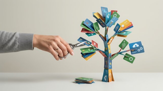 Strategic technology concept representing software portfolio cleanup and elimination of redundant tools