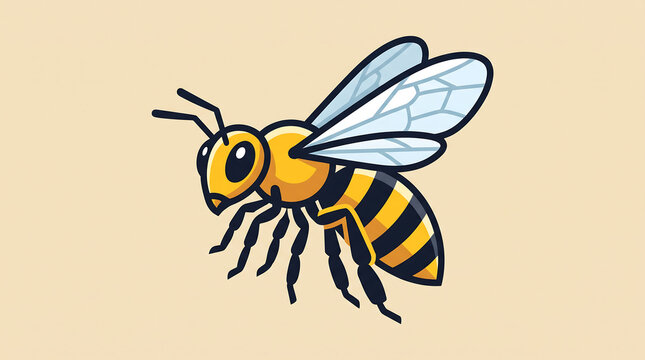 Cartoon honey bee flying isolated against a light cream background