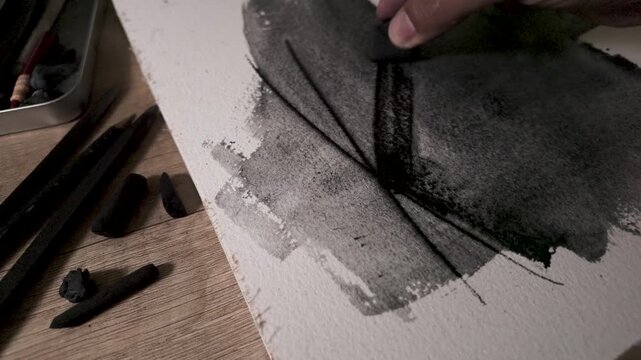 Watercolor graphite expanding into an abstract textured surface, water-soluble pigment creating fluid tonal patterns in slow motion