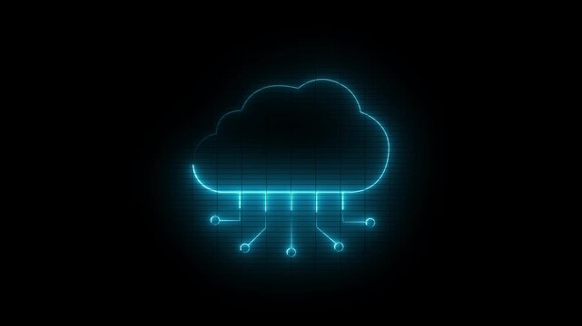 Minimalist neon motion design, cloud technology and SAAS business On Black background.