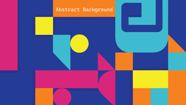 Geometric pattern with colorful rectangles and circles on a blue background