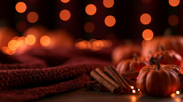 Cozy Autumn Still Life with Pumpkins and Cinnamon