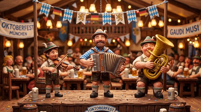 Oktoberfest Bavarian Folk Musicians Performing in Beer Hall Tent