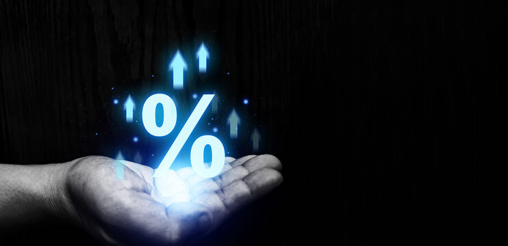 show percentage, special offer of shopping department store discount and tax concept, adjusting interest rates, raising interest rates to fight inflation returns on investments.finance