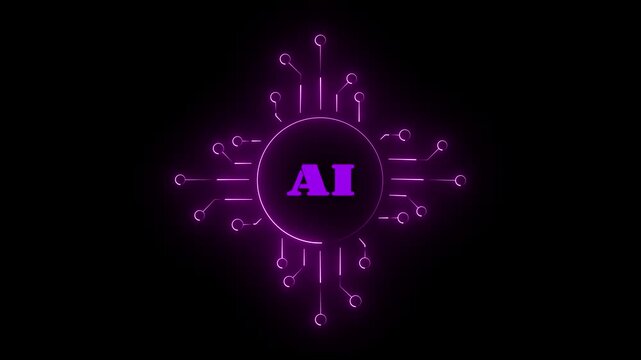 Modern animated AI technology icon featuring circuit board lines and processor node connections on a black background, perfect for artificial intelligence and tech videos