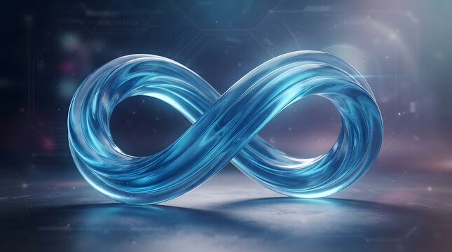 Infinite looped shape made of flowing liquid blue water with infinite loop abstract shape fluid dynamics dynamic movement wave pattern infinity