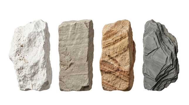 Natural sedimentary rock stones and minerals, isolated on transparent background