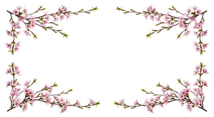 Decorative sakura cherry blossom floral frame, isolated on transparent background
