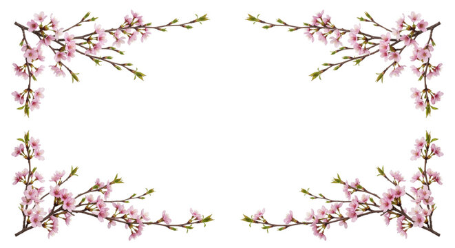 Decorative sakura cherry blossom floral frame, isolated on transparent background
