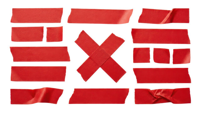 Red tape strip mockup collection, adhesive strip design element, isolated on transparent background