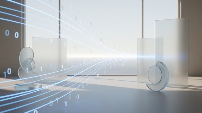 Abstract Digital Background with Binary Data Flowing Through Glass