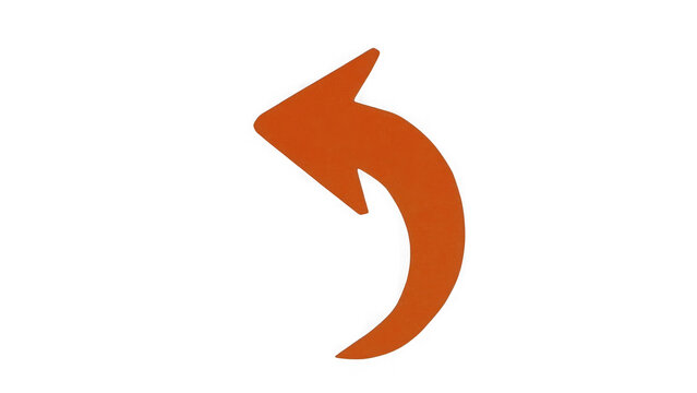 Orange curved arrow pointing to the left on a black background, representing undo action, or return navigation, for digital user interface isolated on a transparent background