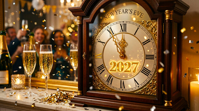 New Year's Eve Celebration with 2027 Clock