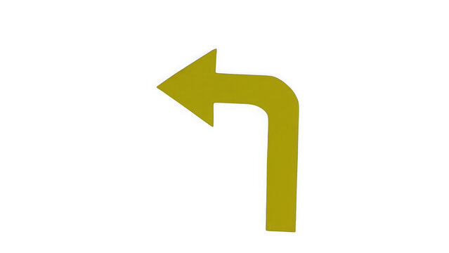 Minimalist yellow arrow pointing to the left on a solid black background, for navigation and, digital interface wayfinding isolated on a transparent background