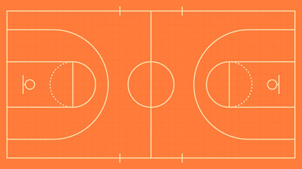 Obraz na płótnie Canvas Basketball court top view background with orange minimal line layout