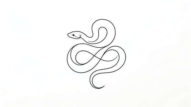 Hand drawn line art illustration of a curled snake with wildlife creature predator monochrome isolated illustration decoration