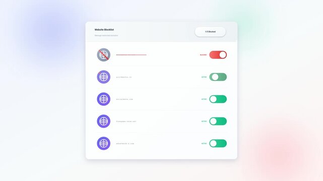 Website Blocklist Dashboard UI Animation - Content Filter and Cybersecurity Interface