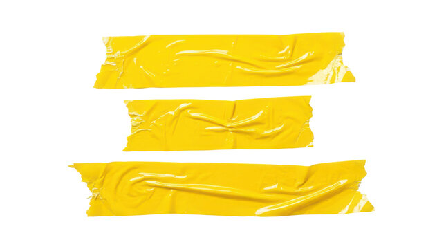 Yellow tape strip adhesive mockup, sticky band element design, isolated on transparent background
