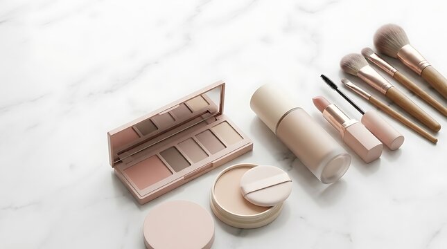 Set of professional makeup brushes and cosmetic eyeshadow palette for beauty routine. makeup combo offers