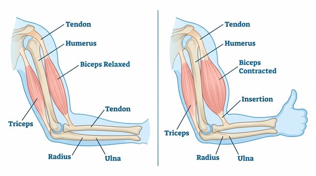 Human arm muscle contraction and relaxation anatomical diagram