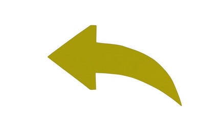 Golden yellow arrow pointing to the left isolated on a solid black background, for digital...