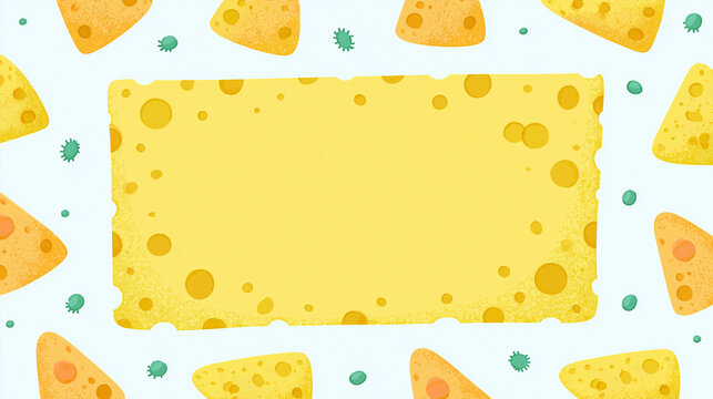Bright yellow cheese background with playful shapes and tiny germs.