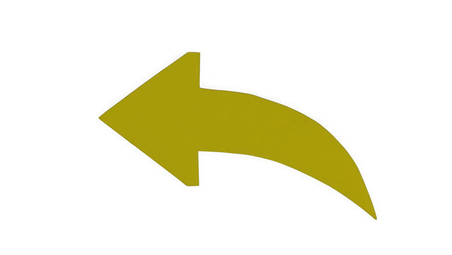 Golden yellow arrow pointing to the left isolated on a solid black background, for digital interface, navigation and web usage isolated on a transparent background