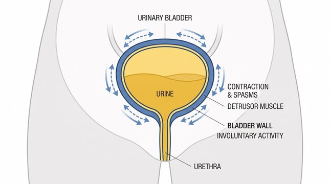 Medical illustration of urinary bladder contraction and spasms