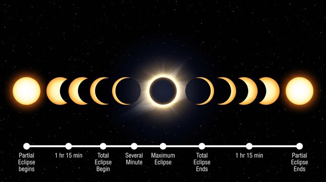 Solar eclipse timeline showing total and partial phases in space