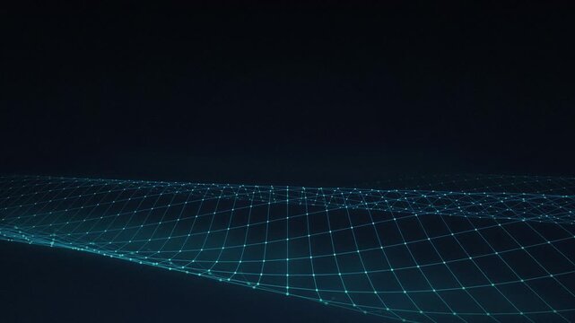 Cyan wireframe mesh wave seamless loop motion background
