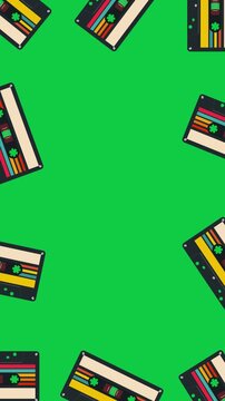 retro cassette tape border frame green screen animation,music and song retro party and musical nightclub isolated social media motion design element