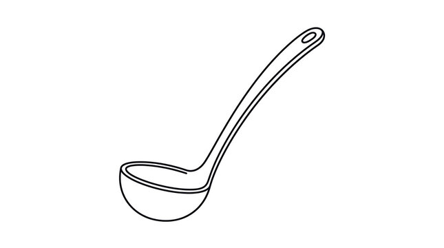 Soup ladle kitchen spoon utensil line art vector illustration with equipment illustration monochrome silhouette