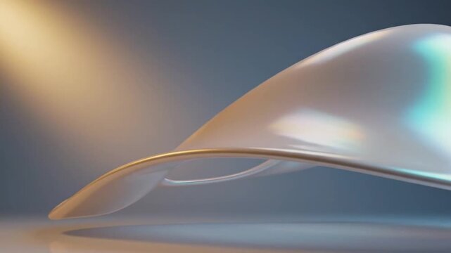 Abstract 3D shape with flowing metallic liquid motion and soft lighting