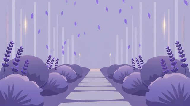 Animated purple landscape pathway with falling petals.