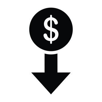 Black dollar sign icon with downward arrow symbolizing financial loss or decrease