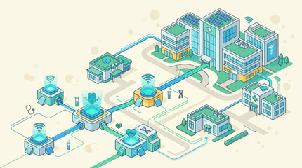Fototapeta premium Digital Healthcare Network: Connected Hospitals and Medical Technology