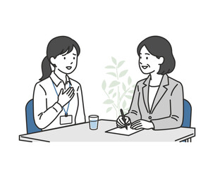 Fototapeta premium 社内相談窓口でカスハラ被害や悩みをカウンセリングする女性社員のイラスト（メンタルヘルスケア）