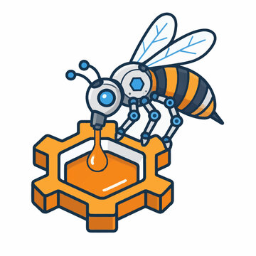 Mechanical bee and gear shaped honey vector