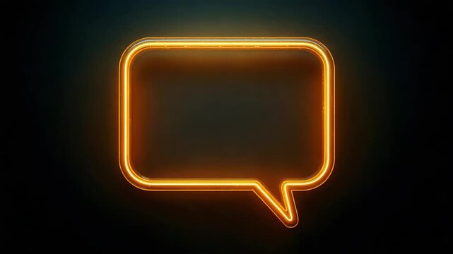 Glowing orange neon speech bubble animation frame displaying vibrant communication concept captured in high quality digital motion video footage file