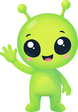 Cute cartoon green alien clipart