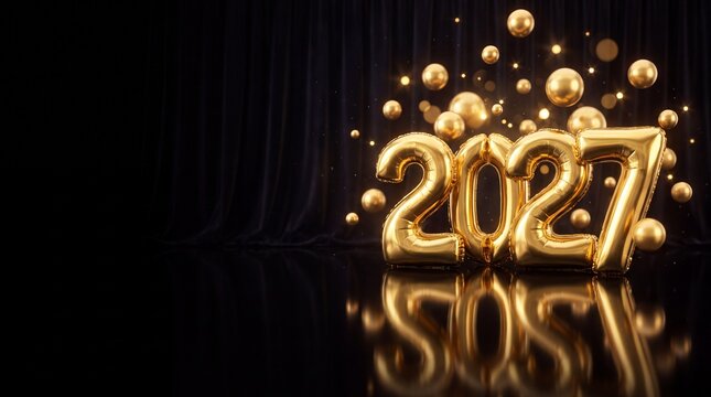 Christmas and New Year 2027 Banner with Monumental 24k Gold Foil Balloon Vol 481