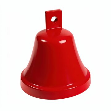 Portable fire alarm bell with red exterior and mounting bracket isolated on white background for emergency alert systems