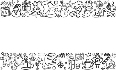 Obraz premium Hand Drawn Christmas Festival Holiday Top Bottom Border Background