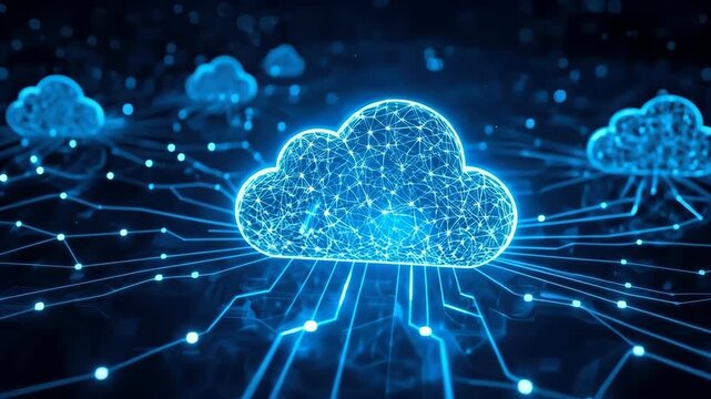 Cloud Computing Network with Glowing Digital Connections, Data Circuits and Technology Concept