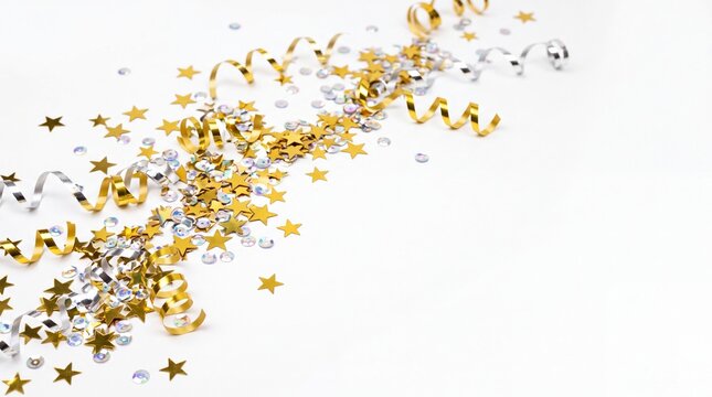 2027 Christmas and New Year Banner with Scattered Exploding Gold Star Confetti Vol 366