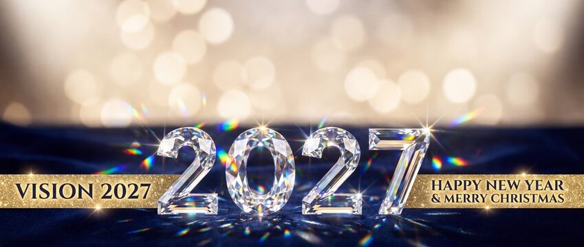 Christmas and New Year 2027 Banner with Faceted Gemstone Diamond Crystal 2027 Vol 270
